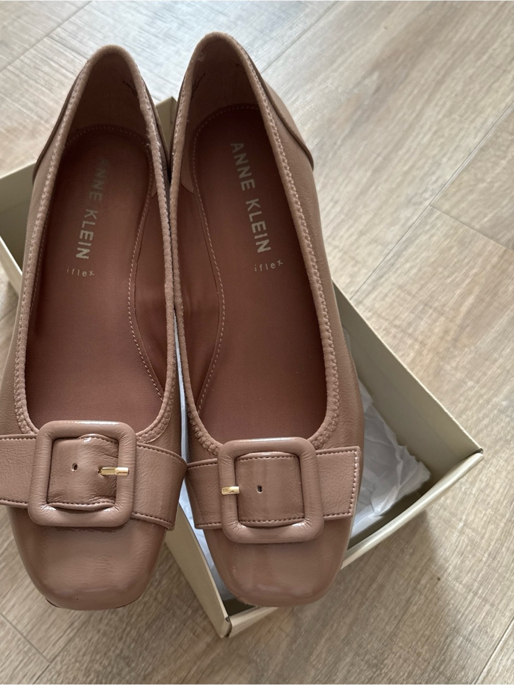 Anne Klein Blush Taupe Buckle Square-To low wedge size 9